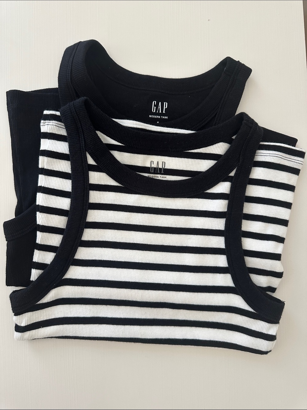 GAP modern Black & White Striped + Solid Black Tank Top Set